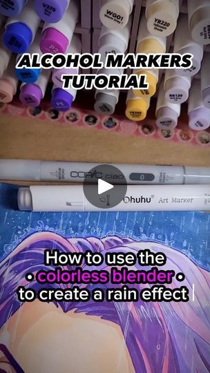 Alcohol Marker Tutorial, How To Use Alcohol Markers, Drawing With Alcohol Markers, Alcohol Marker Art, Alcohol Marker Drawings, Marker Tutorial, Blending Markers, Rain Effect, Colouring Ideas