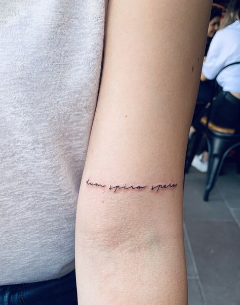 Dum Spiro Spero Quote, Dum Spiro Spero Tattoo Fonts, Dum Spiro Spero Tattoo, Cute Meaningful Tattoos, Dum Spiro Spero, Tattoos Ankle, Small Foot Tattoos, Minimalist Tattoo Small, French Tattoo