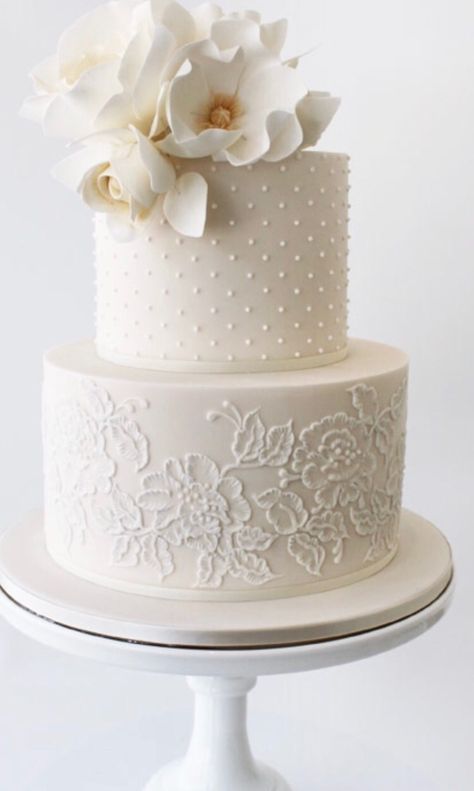 Embroidery Cake Design, Chocolate Lace Cake, Kue Fondant, Lace Cakes, Fondant Lace, 2 Tier Wedding Cakes, Wedding Cake Pearls, Brush Embroidery, Cake Decorating With Fondant