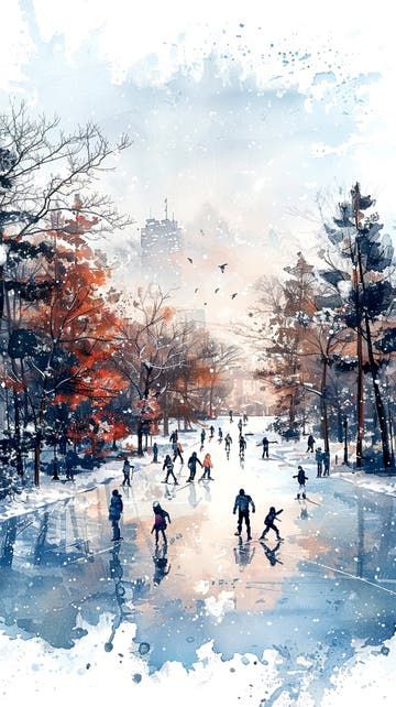 Ice Skaters on a Frozen Pond at Sunset Stock Illustration - Illustration of skating, cold: 336879554 Ice Skating Background, Ice Skate Drawing, Ski Artwork, Sunset Illustration, Vintage Ice Skating, Christmas Ice Skates, Frozen Pond, Abstract Animal Art, Ice Skating Rink