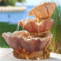 Shell Fountain Water Fountain Indoor, Indoor Tabletop Fountains, Fountain Indoor, Fairy Fountain, Table Fountain, Beach Craft, Outdoor Water Features, Deck Accessories, Beachy Room