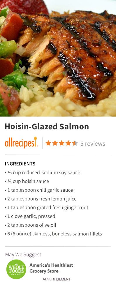 Hoisin-Glazed Salmon | "A spicy hoisin sauce gives this sweet and spicy salmon an Asian flair!" Hoisin Glazed Salmon, Salmon With Hoisin Sauce Recipe, Fish With Hoisin Sauce, Hoisin Salmon Recipes, Salmon Hoisin Sauce Recipe, Asian Sauce For Salmon, Recipes Using Hoisin Sauce, Salmon With Hoisin Sauce, Hoisin Sauce Recipe Dishes