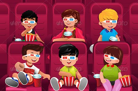 Happy Kids going to a Movie Movies Clipart, Theatre Illustration, Movie Clipart, Time Clipart, Theme List, Go To The Cinema, Movie Studios, Professional Business Cards Templates, Child Art