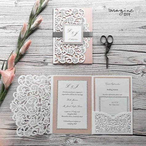 Wedding Invitation With Pocket, Cricket Wedding Invitations, Wedding Invitation Cards Diy, How To Make Wedding Invitations, Diy Invitations Wedding, Wedding Invite Ideas, Pink And Silver Wedding, Wedding Card Ideas, Make Your Own Wedding Invitations