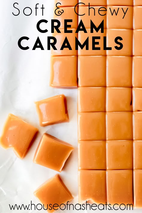 Chewy Homemade Caramels, Best Homemade Soft Caramels, How To Make Caramels Easy, Martha Stewart Caramels, Easy Homemade Soft Caramels, Easy Caramels Candy, Diy Soft Carmels, Heavy Cream Caramels, How To Make Soft Caramels