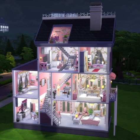 Barbie House Sims 4, Sims 4 Pink House, Sims 4 Barbie House, Sims 4 Dollhouse, Sims Barbie, House Sims 4 Cc, Sims 4 Loft, House Sims 4, Barbie Rosa