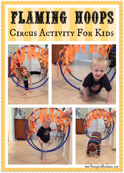 Kids will get a chance to be circus daredevils with today's fun gross motor activities! Think about all of the animals and acrobats that jump through the flaming hoops at the circus. Preschool Circus, Circus Activities, Circus Crafts, Crafts Preschool, Party Crafts, Circus Birthday Party, Gross Motor Activities, Ring Toss, Carnival Themes