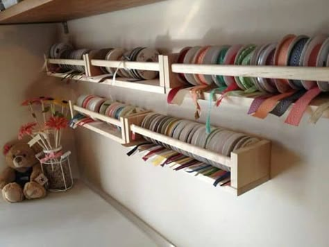 40 ways to organize with an Ikea Spice Rack - A girl and a glue gun Craft Room Organization Storage, Ikea Spice Rack, Ribbon Organization, Ribbon Storage, Sewing Craft Room, Dream Craft Room, Craft Room Design, Sewing Room Organization, Sewing Room Ideas