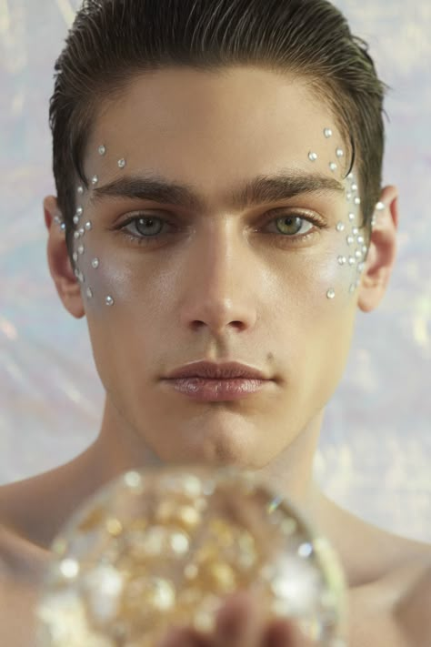 Gino Pasqualini, Makeup With Rhinestones, Matte Make Up, Angel Makeup, Rhinestone Makeup, Pride Makeup, Mens Editorial, Male Makeup, Models Makeup