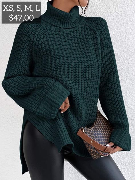 Hem Sweater, Drop Shoulder Sweaters, Green Sweater, Girls Hair Accessories, Split Hem, Unique Crochet, Knit Jumper, Inspiration Mode, Long Sleeve Knit