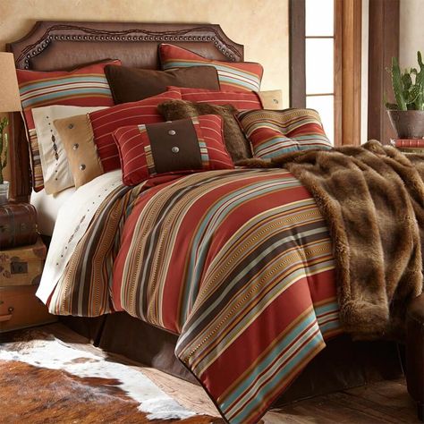 Western Elegance Calhoun Bedding Sets. Are you looking to spruce up your bedroom and would like to make it a little western.  Well, look no further we have found just the bedding for you! | Western Bedding | Rustic Bedding |  Bedroom Decor | Cowboy Comforters | #westernbedroom #rusticbedroom #westerncomforters #paisleybedroom #cowhidecomforters Rustic Comforter Sets, Western Bedding Sets, Rustic Comforter, Bedding Queen, Western Bedding, Western Bedroom, Striped Bedding, Rustic Bedding, King Comforter Sets