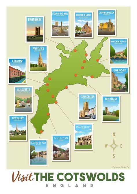 Cotswolds Map, Southern Road Trips, Bourton On The Water, Manchester Travel, Village Map, Cotswolds Cottage, Cotswold Villages, Cotswolds England, Tourist Map