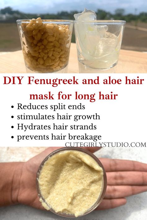 Fenugreek For Hair Growth Oil Diy, Hair Mask Diy Curly, Benefits Of Fenugreek For Hair, Diy Natural Hair Mask, Hydrating Hair Mask Diy Natural, Ayurvedic Hair Mask Recipes, Flaxseed Hair Mask Diy, Aloe Hair, Homemade Hydrating Hair Mask