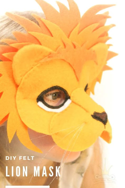 Diy Lion Costume Kids, Lion Masks For Kids, Lion Mask Craft, Lion Masks For Kids Free Printable, Lion Mask Diy, Lion Face Mask For Kids, Diy Party Mask, Felt Animal Masks Diy, Lion Costume Diy