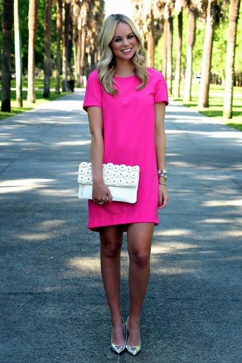 Future Pharmacist, Neon Prom Dresses, Little Pink Dress, Pink Dress Shoes, Sparkly Prom Dress, Below The Knee Dresses, Spring Work Outfits, Fuchsia Dress, Light Pink Dress