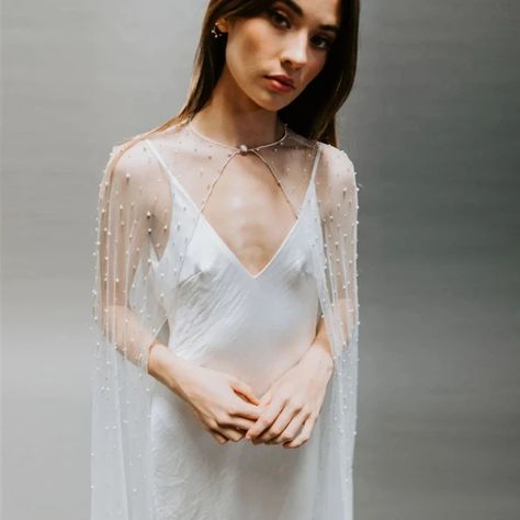 Just found this amazing item on AliExpress. Check it out! C$27.28 50％ Off | YouLaPan G17 Bridal Shawl Sheer Long Summer Wedding Bolero Pearls Cape Synthetic Skin Shawl Morning Bride Elegant Womens Jackets Fitted Wedding Gown, Cape Veil, Tulle Cape, Vintage Veils, Bolero Wedding, Bridal Shawl, Wedding Cape, Bridal Wrap, Vintage Boho Fashion