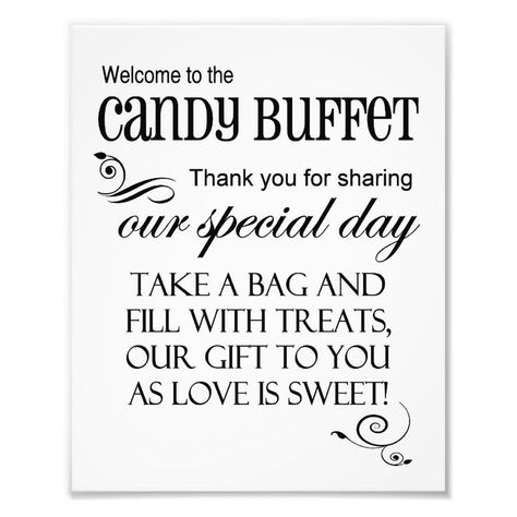 Welcome to the Candy Buffet Wedding Sign 8 x 10  Zazzle Small Candy Table Ideas, Lolly Buffet Wedding, Pink Wedding Sign, Pink Candy Buffet, Candy Buffet Signs, Wedding Candy Table, Reception Favors, Buffet Wedding, Buffet Signs