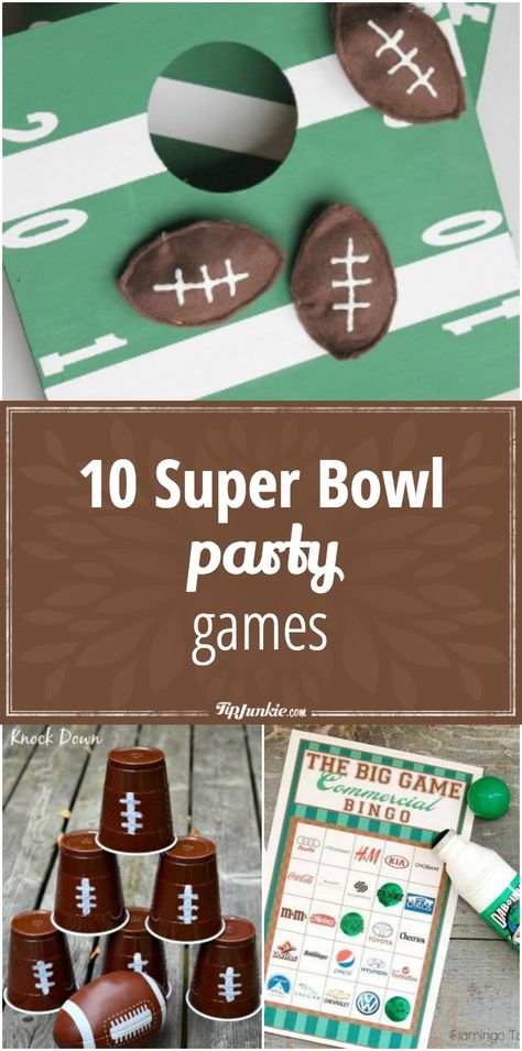 10 Super Bowl Party Games – Tip Junkie Super Bowl Youth Group Games, Football Birthday Activities, Super Bowl Crafts, Super Bowl Party Games, Best Party Themes, Creative Party Themes, Football Party Games, Superbowl Ideas, Superbowl Party Games