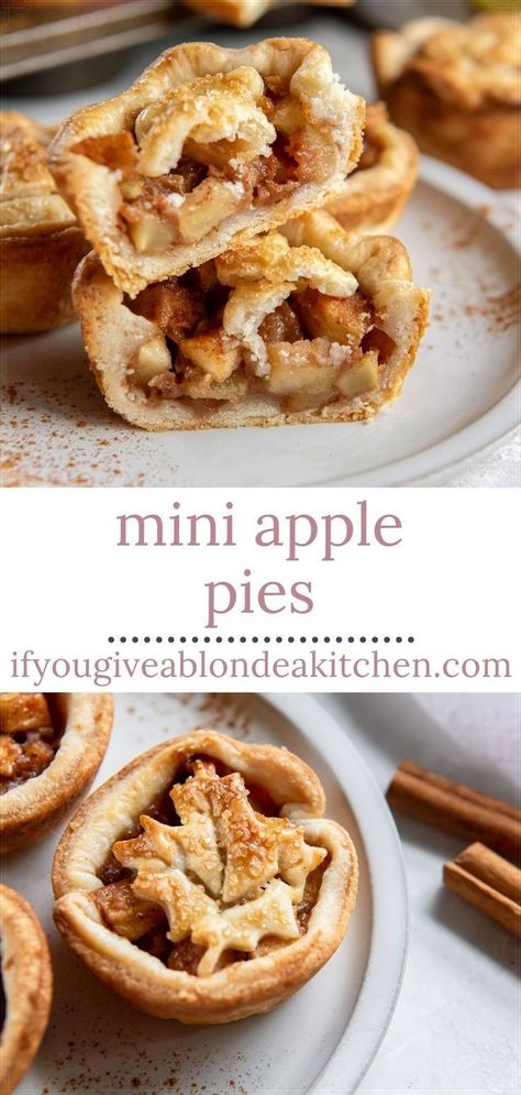 Individual desserts are the best for entertaining guests! These mini apple pies are made in a muffin tin, which make them easy to serve around the holidays. The flaky pie crust holds perfectly baked cinnamon coated apples. Mini Apple Pies In Muffin Tin, Mini Apple Tarts, Individual Apple Pies, Mini Apple Pie Recipe, Best Apple Desserts, Apple Pie Recipe Homemade, Apple Crumble Pie, Homemade Pie Crust Recipe, Make From Scratch