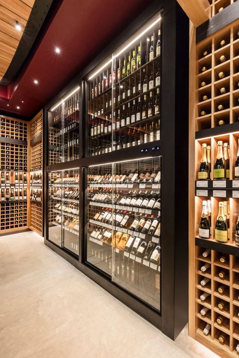 Pure Liquid Wine & Spirits | Retail | Cass Calder Smith Wine Boutique Shops, Wine Store Design, Wine Shop Interior, Unique Wine Bottles, Wine Boutique, Retail Store Interior Design, Home Wine Cellars, Wine House, Wine Wall