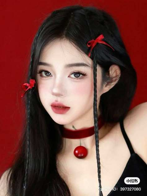 Pfp Red, E Girl Makeup, Soft Natural Makeup, Asian Makeup Looks, Chinese Makeup, Korean Eye Makeup, Side Hairstyles, Ethereal Makeup, Red Makeup