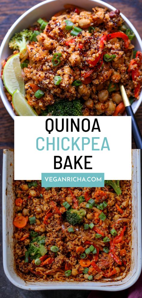 This fluffy quinoa casserole is packed with amazing Indian spices, toothsome chickpeas, and lots of veggies. 1 Pan 1 Step dump and bake. No need to stand around to saute anything! Gluten-free, soyfree, Nutfree Vegan Dinner Quinoa, Vegan Recipes With Quinoa, Quinoa Veggie Bake, Chickpea And Quinoa Recipes, Vegan Quinoa Casserole Recipes, Vegan Gluten Free Casserole, Quinoa And Lentil Recipes, Quinoa Casserole Vegetarian, Quinoa Bake Recipes