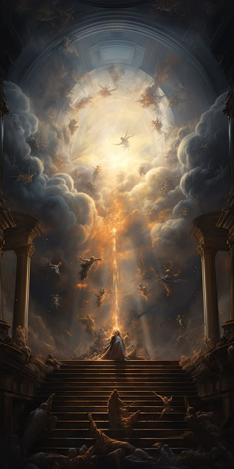 Fantasy God Aesthetic, Heaven Wallpaper Aesthetic, Greek God Painting, God Of Chaos, Biblical Artwork, Cool Optical Illusions, Heaven Art, Spiritual Realm, Spiritual Artwork