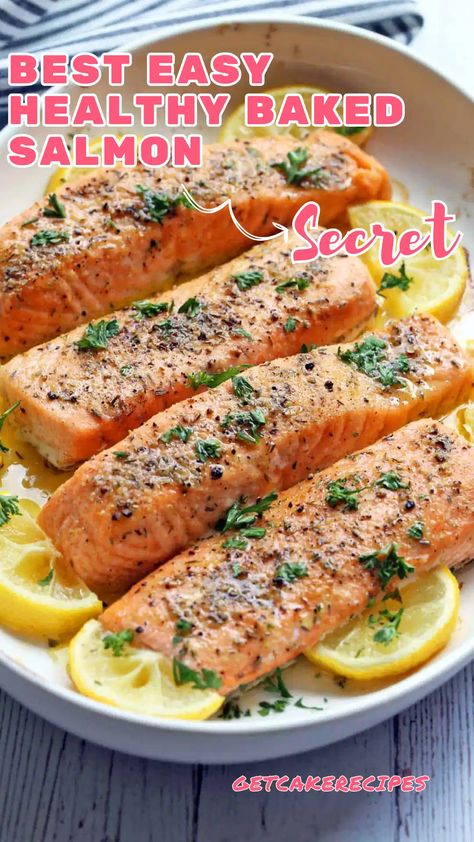 Best Easy Healthy Baked Salmon | getcakerecipes Protein Salmon Recipes, Baked Salmon Recipes Oven Easy, Baked Salmon Recipes Oven, Salmon Recipes Oven, Salmon Baked, Best Salmon Recipe, Salmon Recipes Baked Healthy, Baked Salmon Recipe, Healthy Salmon Recipes