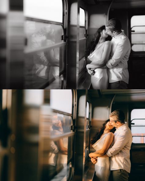 Coney Island Engagement Photos, Nyc Ferry Photoshoot, Prenup Photoshoot Ideas, Nyc Subway Engagement Photos, Hoboken Engagement Shoot, Nyc Ferry, Engagement Photos Nyc Central Park, Staten Island Ferry, Nyc Elopement