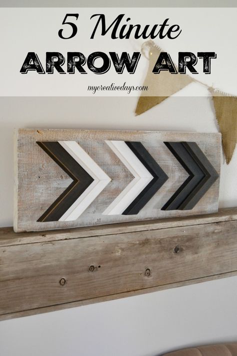 Looking for an easy DIY art project? This Arrow Art took me less than 5 minutes to make. I repurposed some frame corners I found at a thrift store and an old board from our garage! 5 Minute Arrow Art from MyCreativeDays. Diy Wood Arrow Wall Art, Frame Corners Ideas, Diy Arrows, Diy Arrow, Arrows Diy, Arrow Wall Art, Wood Arrow, Arrow Art, Wooden Arrows