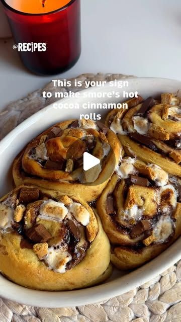 Recipes on Instagram: "The best way to match the sweetness of holidays is with these smore’s hot cocoa cinnamon rolls🍫 Send this to your bestie you want to make these with!

#hotcocoa #cinnamonrolls #smores #dessert #holiday #recipe #fyp" Smores Hot Cocoa, Dessert Holiday, Smores Dessert, Cinnamon Roll, Cinnamon Rolls, Hot Cocoa, Cocoa, Cinnamon, Rolls