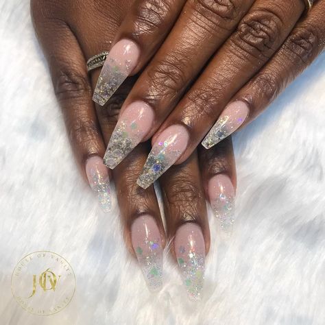 Clear Nails With Glitter Ombre, Clear Nails With Glitter, Nails With Glitter Ombre, Xo Nails, Clear Glitter Nails, Nails With Glitter, Nail Gems, Glamorous Nails, Wild Hair