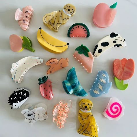 Aesthetic Claw Clip, Animal Hair Clips, Dogs Eating, Pink Fish, Color Vibe, Funky Outfits, Curly Hair Inspiration, Delicious Fruit, Funky Jewelry