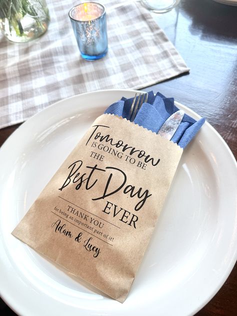 Adam and Lucy's Rehearsal Dinner - Beneath My Heart I Do Bbq Rehearsal Dinner, Pizza Rehearsal Dinner Ideas, Casual Rehearsal Dinner Ideas, Hamburger Wedding, Dinner Party Favors, Bbq Rehearsal Dinner, Night Before Wedding, Gingham Napkins, Glass Votives