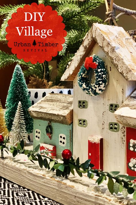 Wood Block Houses Christmas, Wood Christmas Village Diy, Diy Wood Christmas Village, Simple Christmas Wood Crafts, Diy Christmas Town, Christmas Houses Diy, Wood Christmas Village, Christmas 2x4 Wood Crafts, Diy Christmas Village Houses