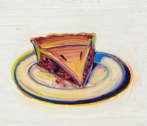 Wayne Thiebaud. Cherry Pie, 2016. Oil on paper mounted on board, 8 1/2 x 10 in (21.6 x 25.4 cm). © Wayne Thiebaud/DACS, London/VAGA, New York 2017. Wayne Thiebaud, Food Artists, Principles Of Art, Albrecht Durer, Food Painting, Gcse Art, Cherry Pie, Food Illustrations, Op Art