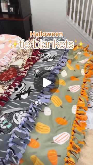 JOANN Fabric and Craft Stores on Instagram: "There is no better way to get into the spooky spirit than by cuddling up with festive tie blankets 🧡💜 handmade by @lifewithlainee

#tieblankets #fleece #handmadewithjoann #joand #summerween #halloween #codeorange #halloweendecor #happinessstartshere #falloween" Tie Blankets Fleece Sizes Yards, Halloween Blanket Diy, Diy Halloween Blanket, Tie Blankets Fleece How To Make, Tie Blankets Fleece, Fleece Blanket No Sew, Fleece Tie Blanket, Fleece Projects, Diy Blanket