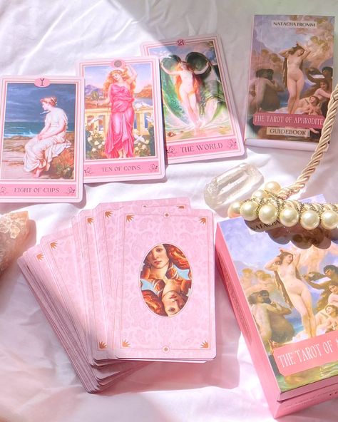 💗🌹 we are so grateful for each one of you who love our creations 🙏🥰 great photo by @thelibraintuitive #thetarotofaphrodite #tarotcommunity #tarot #tarotcards #venus #aphrodite #pinkaesthetic Aphrodite Tarot Card, Altar To Aphrodite, Venus Goddess Aesthetic, Tarot Reading Aesthetic, Aphrodite Tarot, Venus Core, Cute Tarot Cards, Aphrodite Core, Aesthetic Tarot Cards