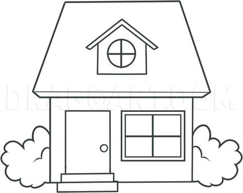 How To Draw A House For Kids, Step by Step, Drawing Guide, by Dawn | dragoart.com Dream House Drawing, Simple House Drawing, House Drawing For Kids, Easy Drawing Steps, Kids Doodles, Easy Drawings For Kids, House Drawing, Guided Drawing, Art Drawings For Kids