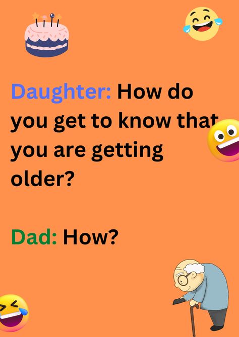 A funny joke between daughter and dad about birthdays. The image has text, birthday cake and laughing face emoticons. Happy Birthday Jokes, Happy Birthday Dad From Daughter, Happy Birthday Dad Funny, Attractive Images, Birthday Jokes, Happy Birthday Dad, 10% Happier, Funny Happy Birthday, Happy Birthday Fun