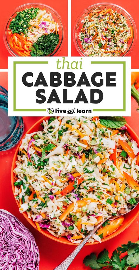 Load up on nutrients with this delicious Thai Cabbage Salad recipe. Full of flavor, vegan, and ready in just 15 minutes (and no peanuts)! It's a flavor packed healthy salad recipe that the whole family will love. Thai Cabbage Salad, Thai Cabbage, Cabbage Salad Recipe, Vegetarian Asian, Asian Vegetarian Recipes, Vegetarian Recipes Dinner Healthy, Edamame Salad, Cabbage Salad Recipes, Vegetarian Salad