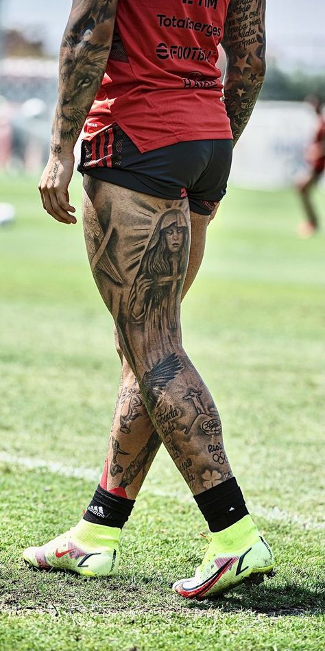 Leg Tattoo Inspiration Men, Calf Men Tattoo, Half Leg Sleeve Tattoo Calf Men, Side Thigh Tattoos Men, Soccer Leg Tattoo, Unique Leg Tattoos For Men, Upper Leg Tattoo Men Thigh Piece, Full Leg Sleeve Tattoos For Guys, Front Leg Tattoo Men