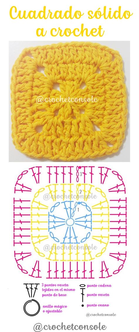 Cuadrado sólido a crochet paso a paso con videotutorial Crochet Spider Web, Crochet Granny Square Beginner, Crochet Blanket Ideas, Crochet Spider, Granny Pattern, Crochet Rug Patterns, Crochet Xmas, Blanket Ideas, C2c Crochet