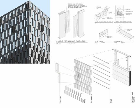 Gallery of 50 of the Best Facade Construction Details - 39 Screen Facade, Facade Detail, Curtain Wall Detail, Concrete Facade, White Screen, Architecture Design Drawing, Concrete Building, Renzo Piano, Construction Details