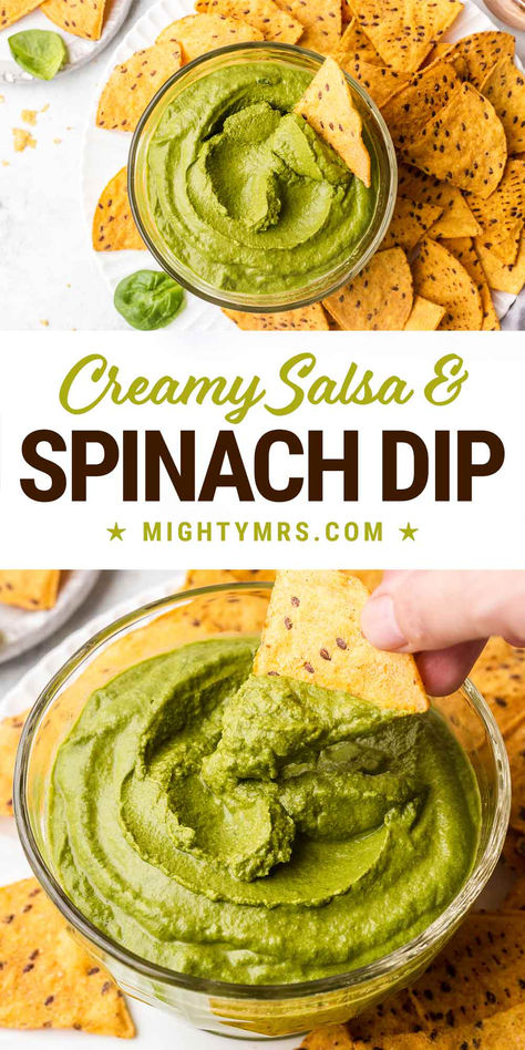 Creamy Spinach-Salsa Dip Spinach Con Queso Dip, Homemade Spinach Dip Cold, Quick Spinach Dip, Vegan Spinach Dip Easy, Mexican Spinach Dip Recipe, Cold Spinach Dip, Appetizer Dips Cold, Spinach Dip Cold, Cheese Logs