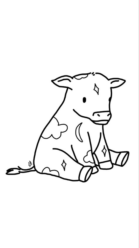 Tiny Cow Drawing, Simple Traceable Designs, Cow Tattoo Aesthetic, Mushroom Cow Tattoo, Kawaii Cow Tattoo, Cute Simple Cow Tattoos, Pig Flash Tattoo, Cute Tattoos Outline, Cute Ox Tattoo