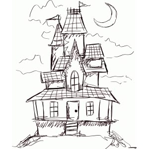 Haunted House Drawing Easy, Haunted House Sketch, Haunted Drawing, Simple House Sketch, Castle Drawing Easy, Easy Haunted House, Haunted House Drawing, Simple House Drawing, Building Drawings