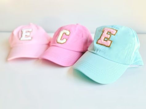 RoseMaeShop - Etsy Monogram Hats, Baby Letters, Varsity Letter, Teachers Gifts, Mint Gold, Baby Monogram, Pink Denim, Lettering Style, Hat Baby