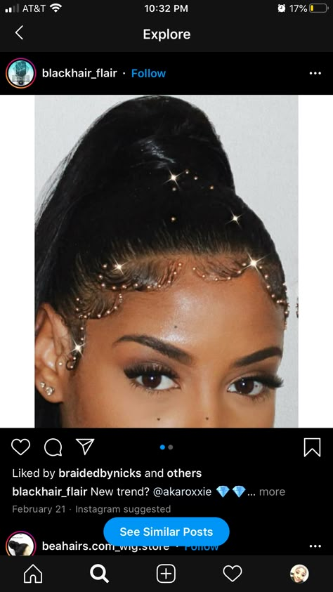 Bling In Hair, Half Up Half Down Hair With Rhinestones, Jewels On Hair, Hair Styles With Rhinestones, Hairstyles With Gemstones, Rhinestone Hair Black Women, Diamonds On Hair, Saturno Hairstyles, Diamonds Hairstyles