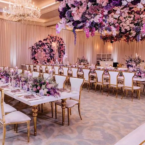 Naturi Naughton, Purple Wedding Tables, Purple Wedding Decorations, Purple And Gold Wedding, Wedding Rental, Restaurant Chair, Pink And White Weddings, Purple Wedding Theme, Dining Restaurant